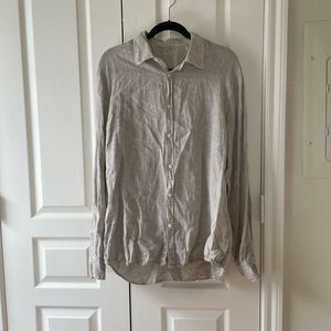 100% Linen Mens Button Down Beige